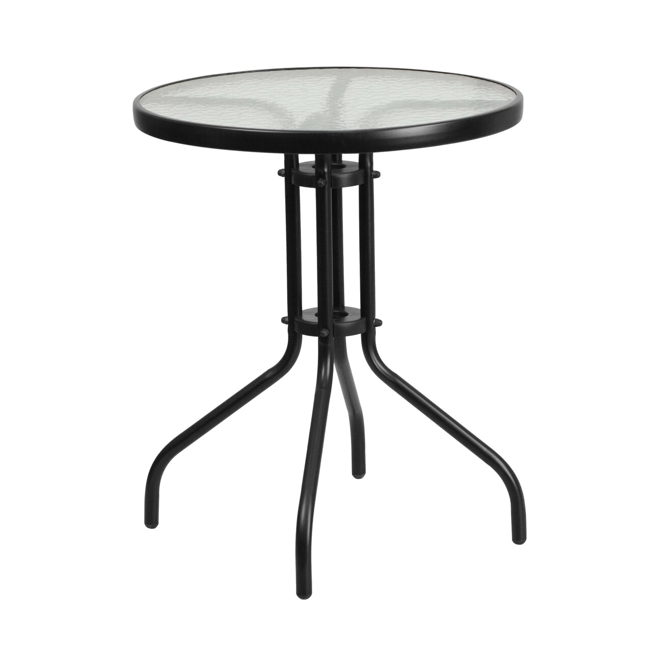 Emma and Oliver 23.75" Round Tempered Glass Metal Table with Smooth Ripple Design Top